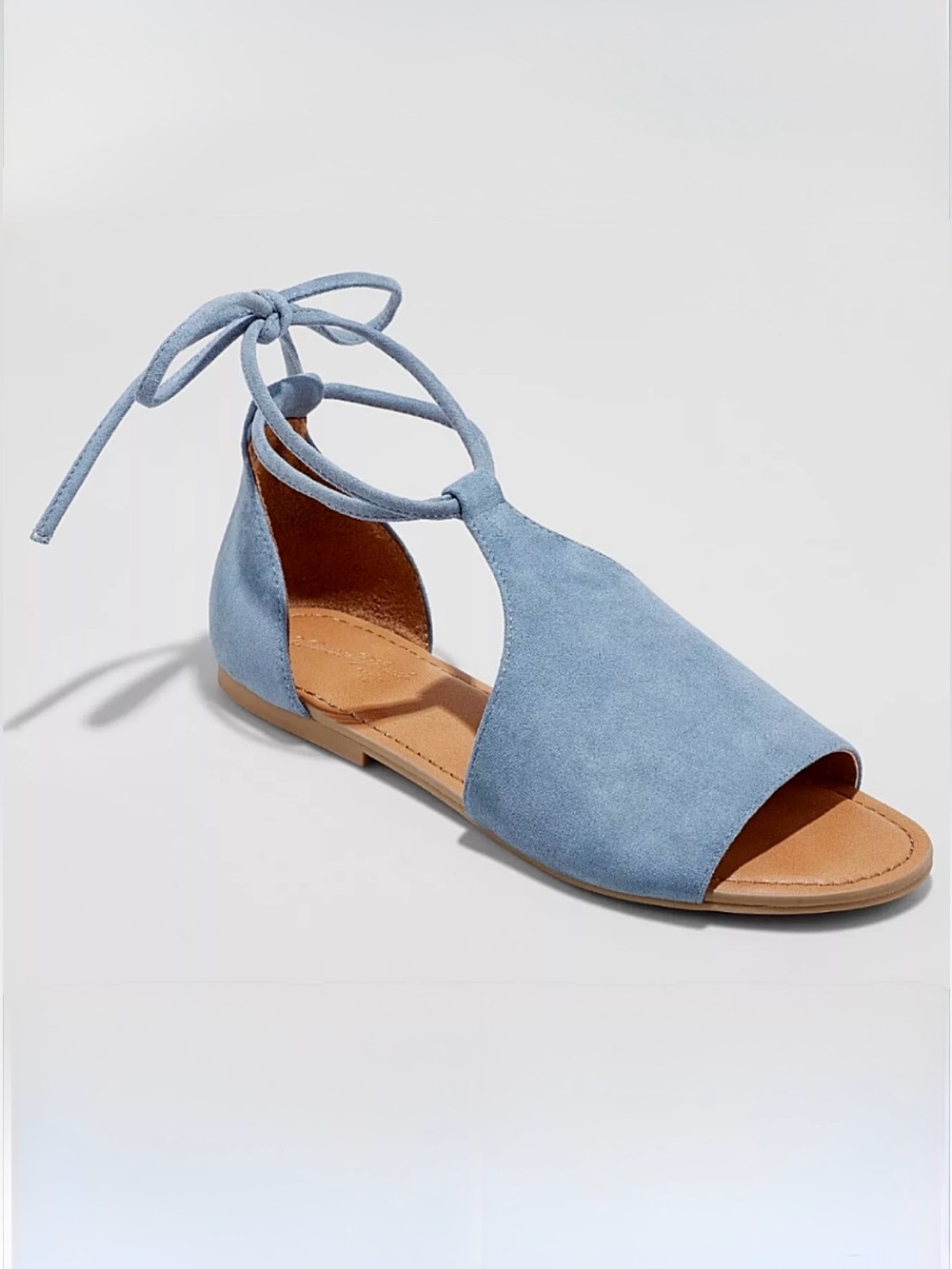 Hooded Faux Blue Suede Ankle Open Toe Flat Sandal